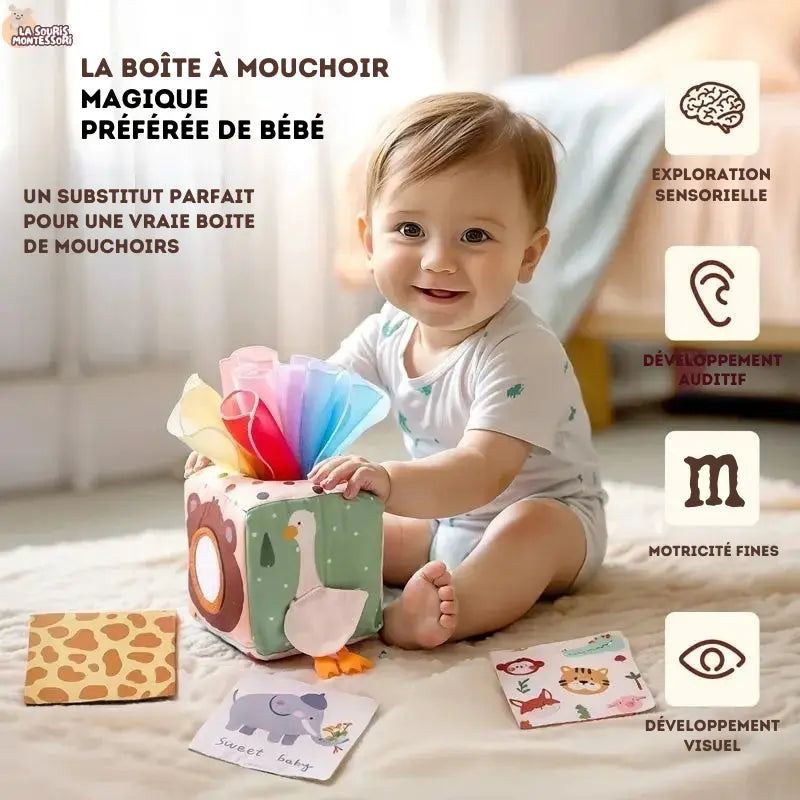 Boîte à Mouchoirs Montessori Magique – Jouet Sensoriel et Éducatif pour Bébé La Souris Montessori