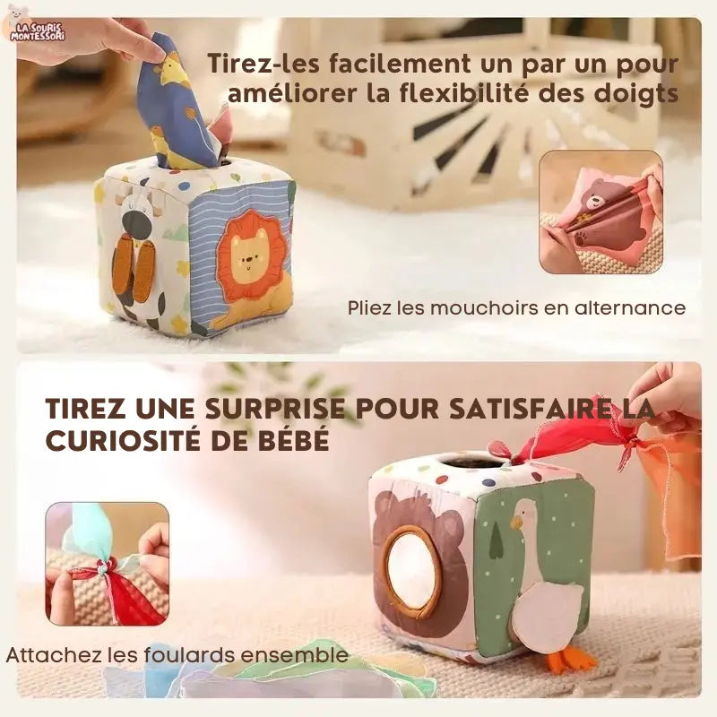 Boîte à Mouchoirs Montessori Magique – Jouet Sensoriel et Éducatif pour Bébé La Souris Montessori