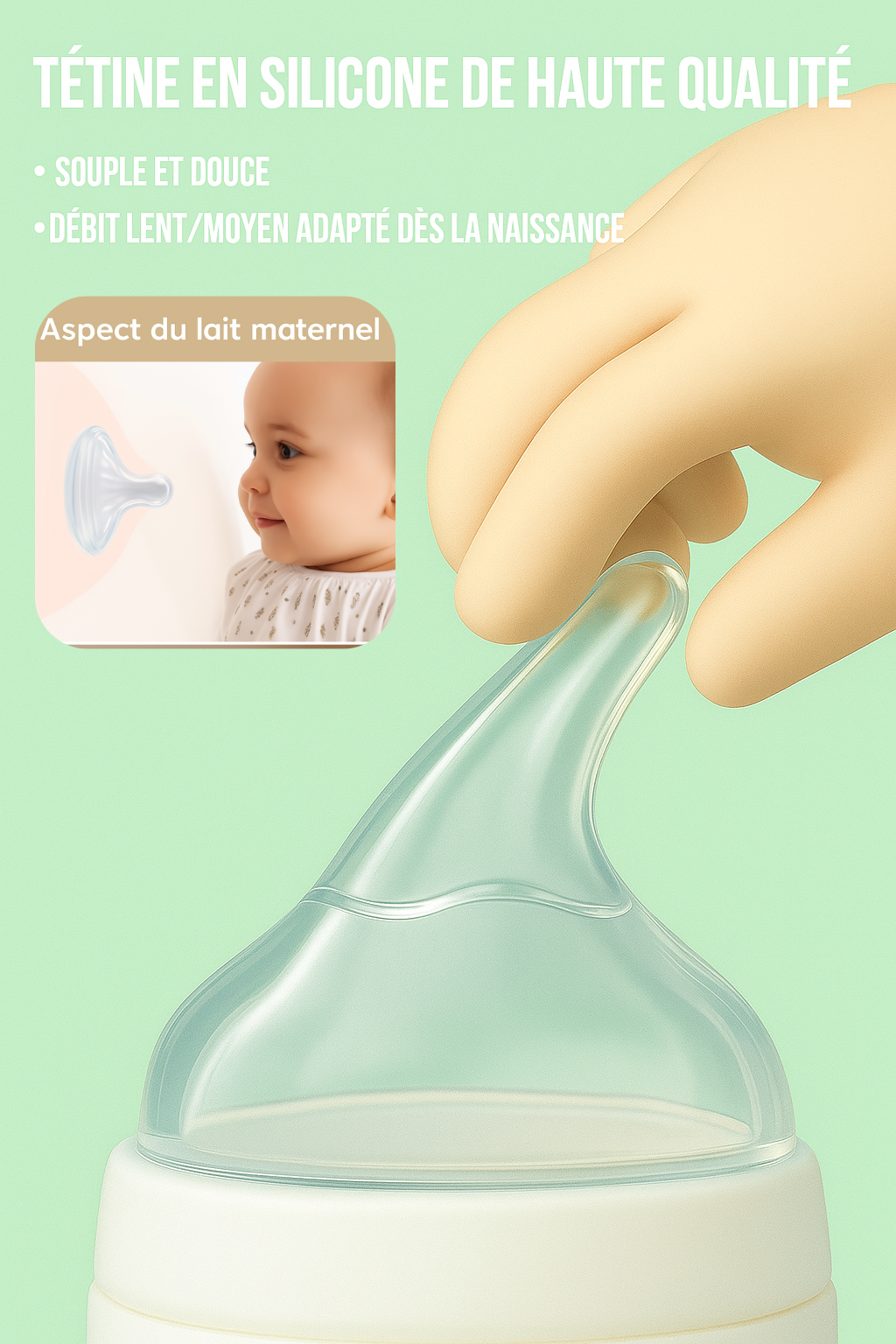Biberon anti-colique en verre La Souris Montessori