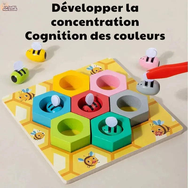Jeu Montessori Attrape-Abeilles – Jouet Éducatif pour Concentration, Logique et Motricité Fine La Souris Montessori