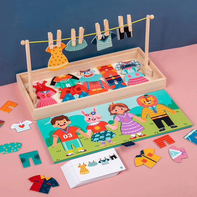Puzzle en bois Montessori - Jeu d’habillage des animaux pour éveil et motricité