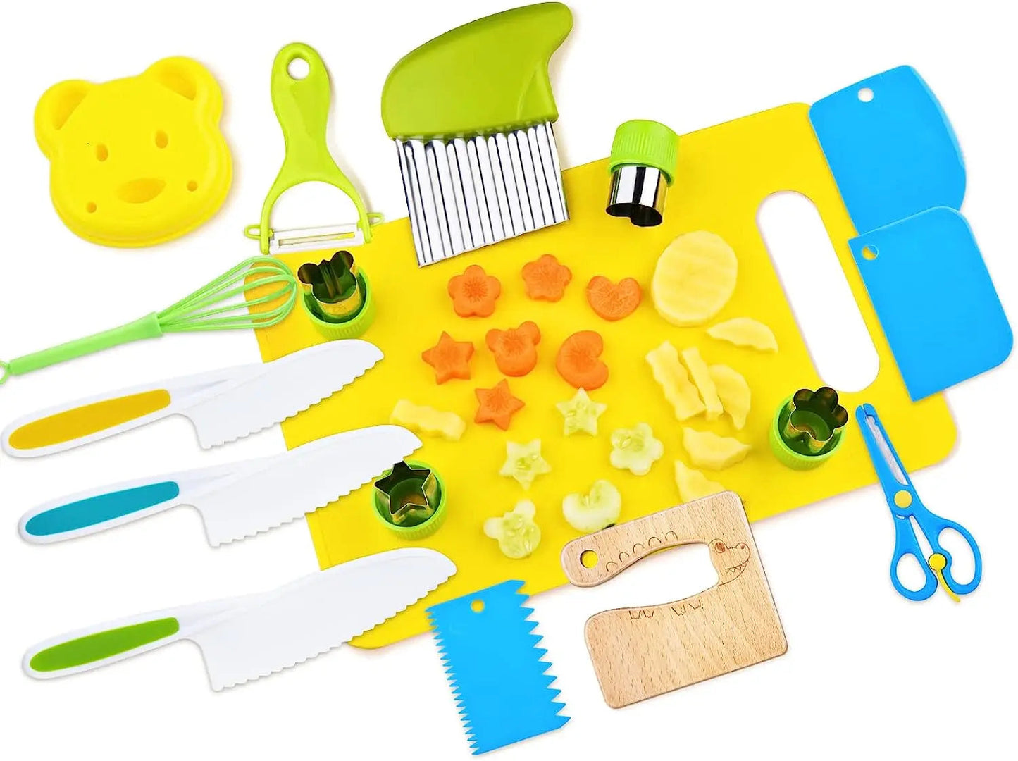 17PCS Kids Cooking sets Real Cooking Montessori Kitchen Tools for Toddlers Kids Safe Knives for 2/3/4/5/6/7/8 Year Old La Souris Montessori