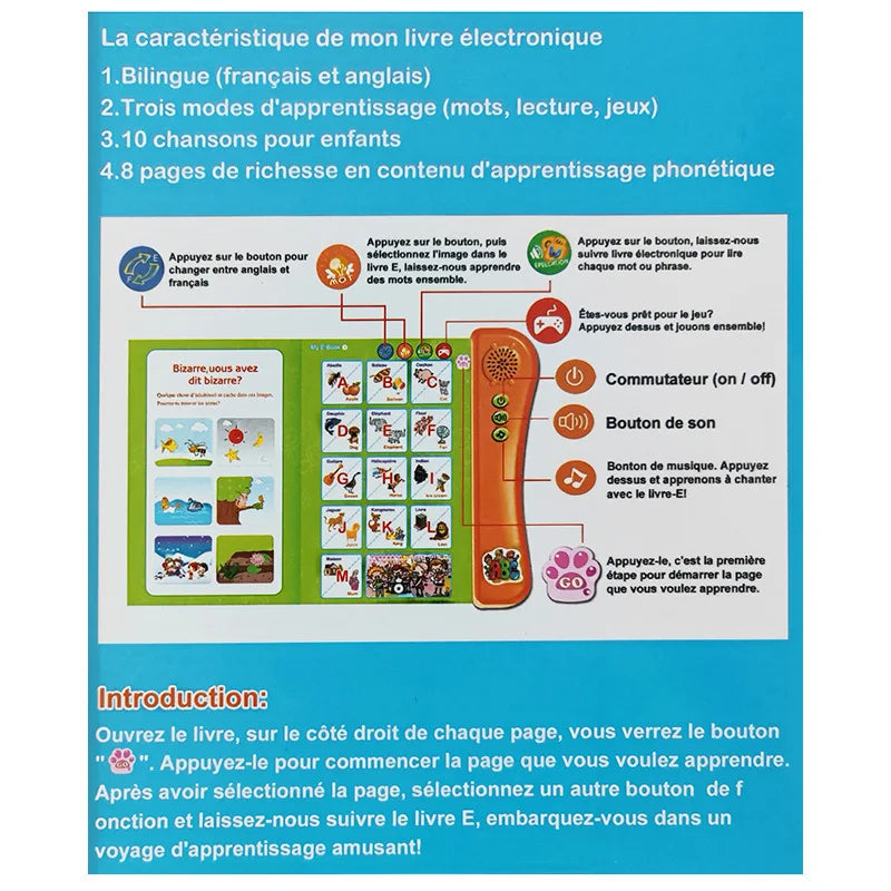 French and English Bilingual Finger Reading Children's Voice Book Intelligent Learning Toys French E-book Early Education Tool La Souris Montessori