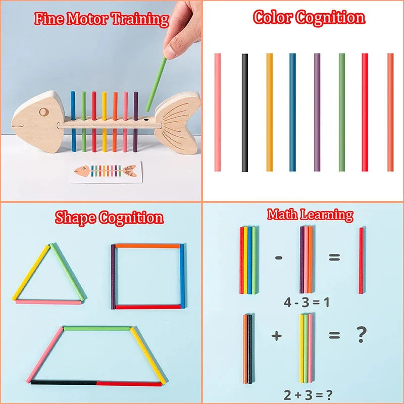 Montessori Color Matching Sensory Toys Wooden Balance Stick Fine Training Game Puzzle Toy For Boys Girls Birthday Christmas Gift La Souris Montessori