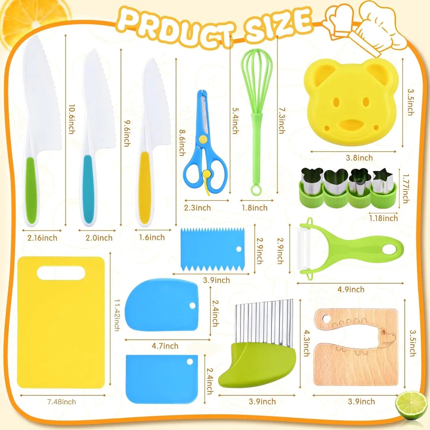 17PCS Kids Cooking sets Real Cooking Montessori Kitchen Tools for Toddlers Kids Safe Knives for 2/3/4/5/6/7/8 Year Old La Souris Montessori