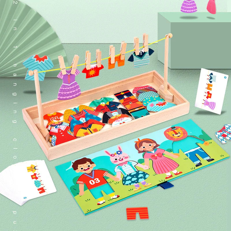 Puzzle en bois Montessori - Jeu d’habillage des animaux pour éveil et motricité