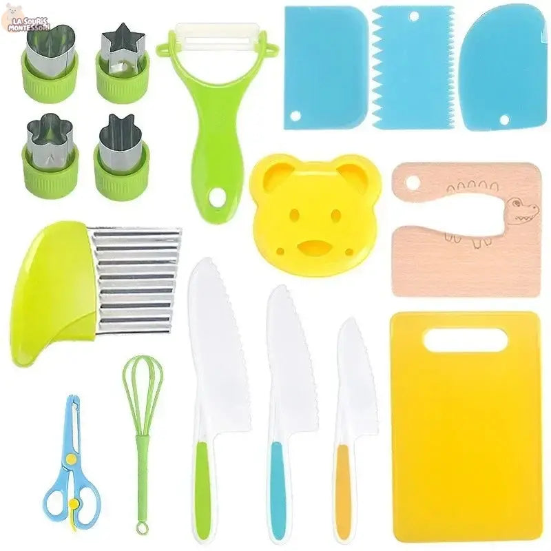 13/17PCS Kids Cooking sets Real Cooking Montessori Kitchen Tools for Toddlers Kids Safe Knives for 2/3/4/5/6/7/8 Year Old La Souris Montessori