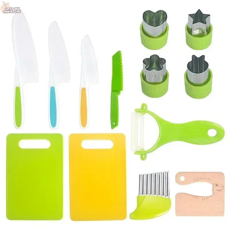 13/17PCS Kids Cooking sets Real Cooking Montessori Kitchen Tools for Toddlers Kids Safe Knives for 2/3/4/5/6/7/8 Year Old La Souris Montessori