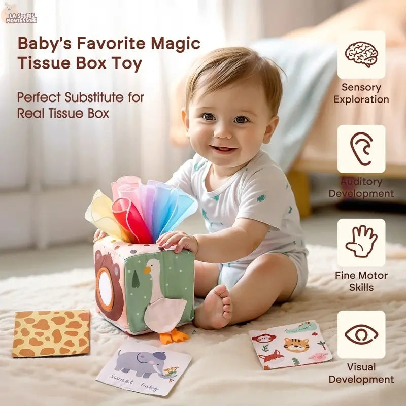 Baby Montessori Toy cotton Magic Tissue Box Finger Exercising Busy Board Game Educational Toy Soft Rattle Game Cloth Book Gift La Souris Montessori