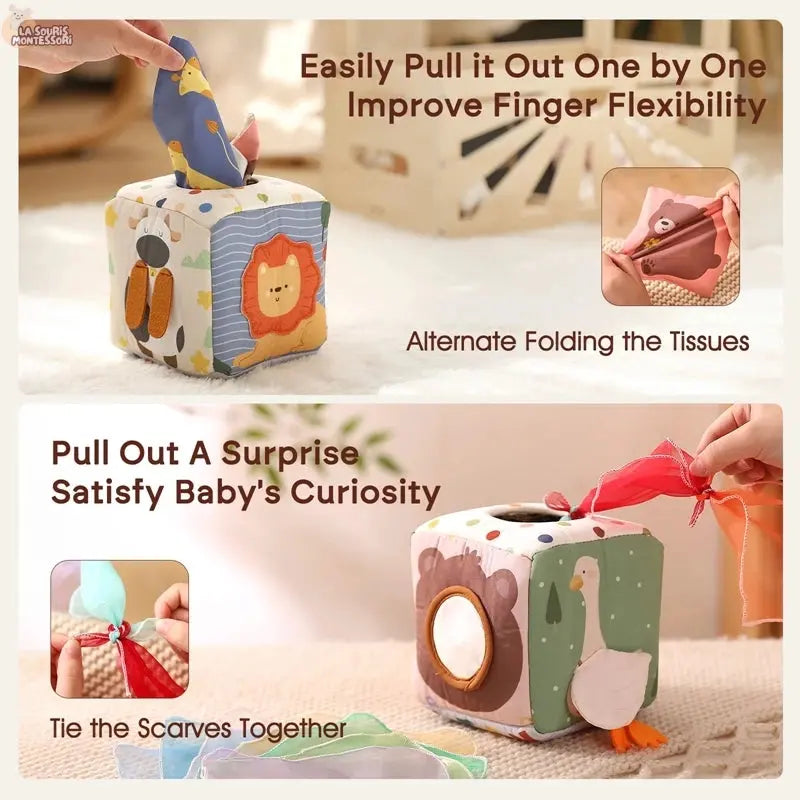 Baby Montessori Toy cotton Magic Tissue Box Finger Exercising Busy Board Game Educational Toy Soft Rattle Game Cloth Book Gift La Souris Montessori