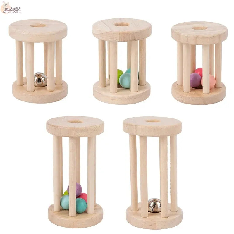 Baby Music Toy Wood Rolling Cage Bell Coloful Rattles & Mobiles Early Developmental Sound Infant & Toddler Musical Toys Boy Girl La Souris Montessori