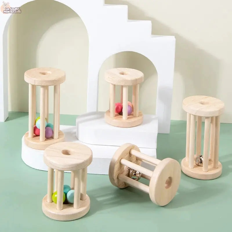 Baby Music Toy Wood Rolling Cage Bell Coloful Rattles & Mobiles Early Developmental Sound Infant & Toddler Musical Toys Boy Girl La Souris Montessori