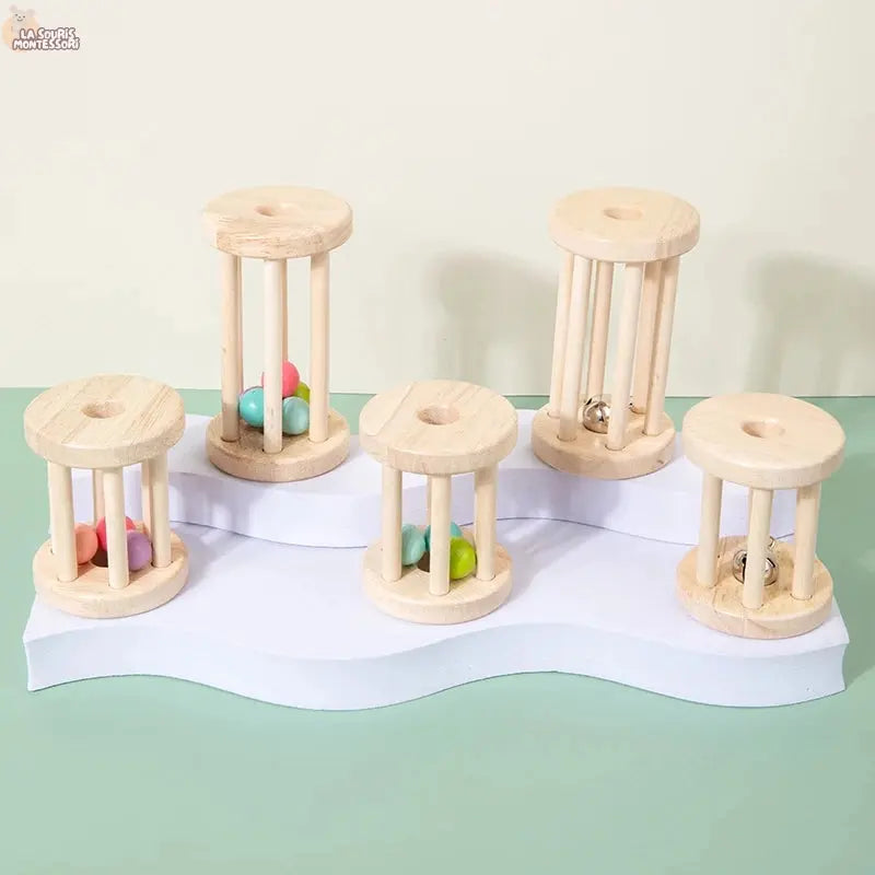 Baby Music Toy Wood Rolling Cage Bell Coloful Rattles & Mobiles Early Developmental Sound Infant & Toddler Musical Toys Boy Girl La Souris Montessori