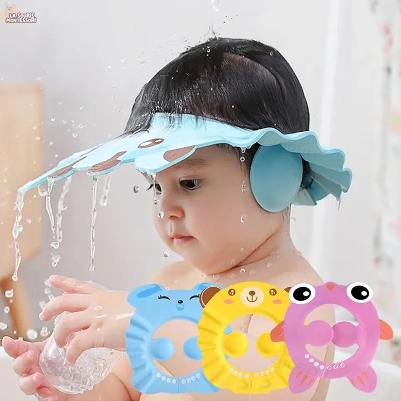 Baby Shower Soft Cap Adjustable Hair Wash Hat for Kids Ear Protection Safe Children Shampoo Bathing Shower Protect Head Cover La Souris Montessori