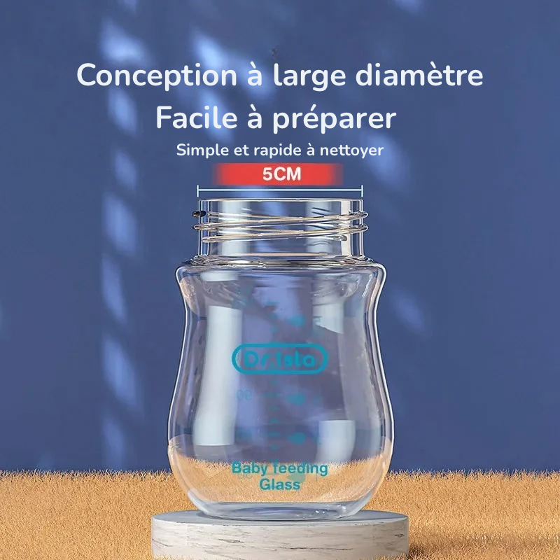 Biberon anti-colique en verre Dr. Isla – Doux, sûr et physiologique (90ml ou 160ml) La Souris Montessori