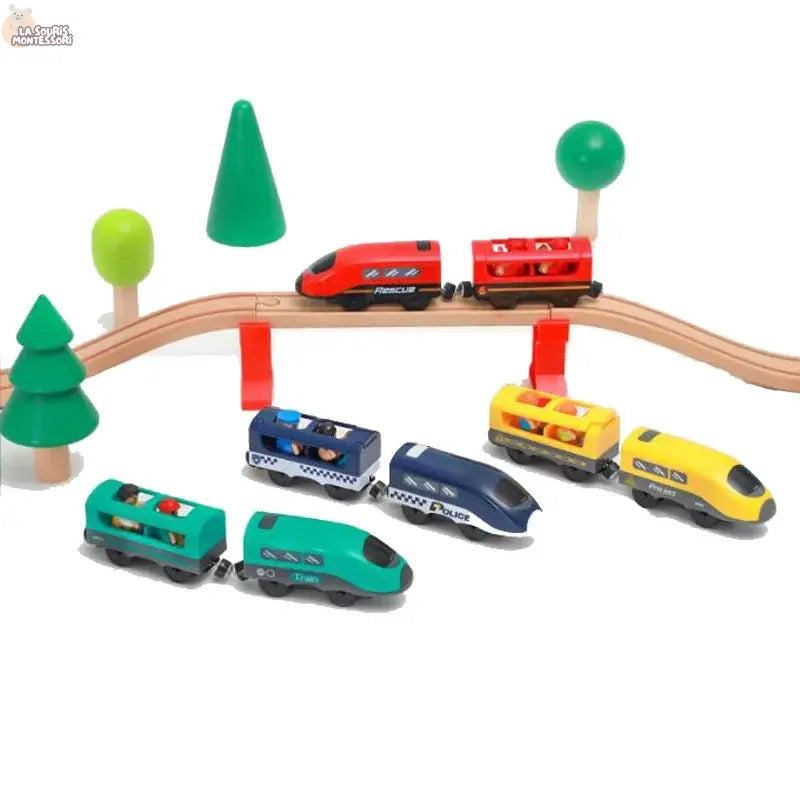 Electric Train Set Toys Model Train Electric Car Fit For Wooden Railway Wood Train Track Christmas Gift For Children La Souris Montessori