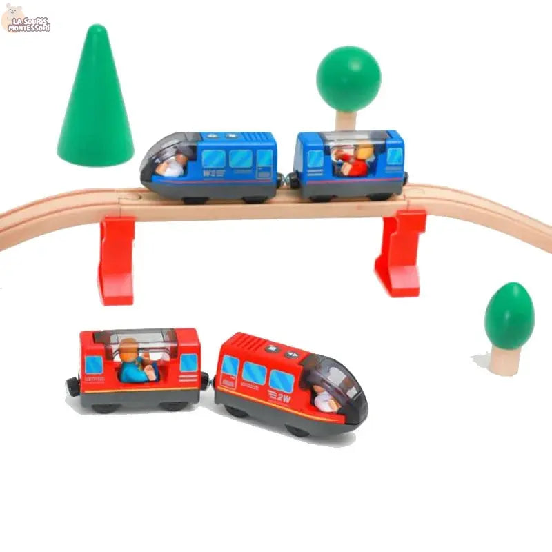 Electric Train Set Toys Model Train Electric Car Fit For Wooden Railway Wood Train Track Christmas Gift For Children La Souris Montessori