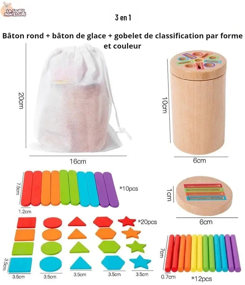 Jeu de Tri Montessori en Bois – Apprentissage des Couleurs et Développement de la Motricité La Souris Montessori