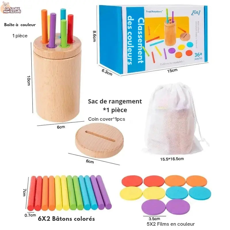 Jeu de Tri Montessori en Bois – Apprentissage des Couleurs et Développement de la Motricité La Souris Montessori