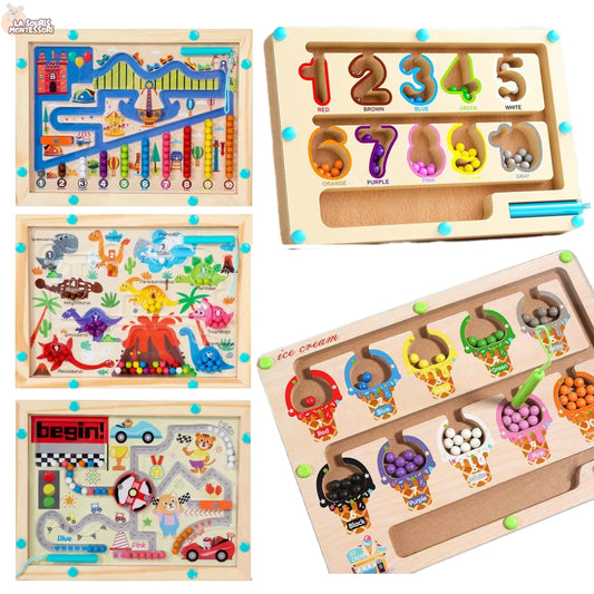 Montessori Magnetic Color Sorting Maze Number Maze Toys Wooden Puzzle Activity Board Fine Motor Toys for Toddlers Boys Girls La Souris Montessori