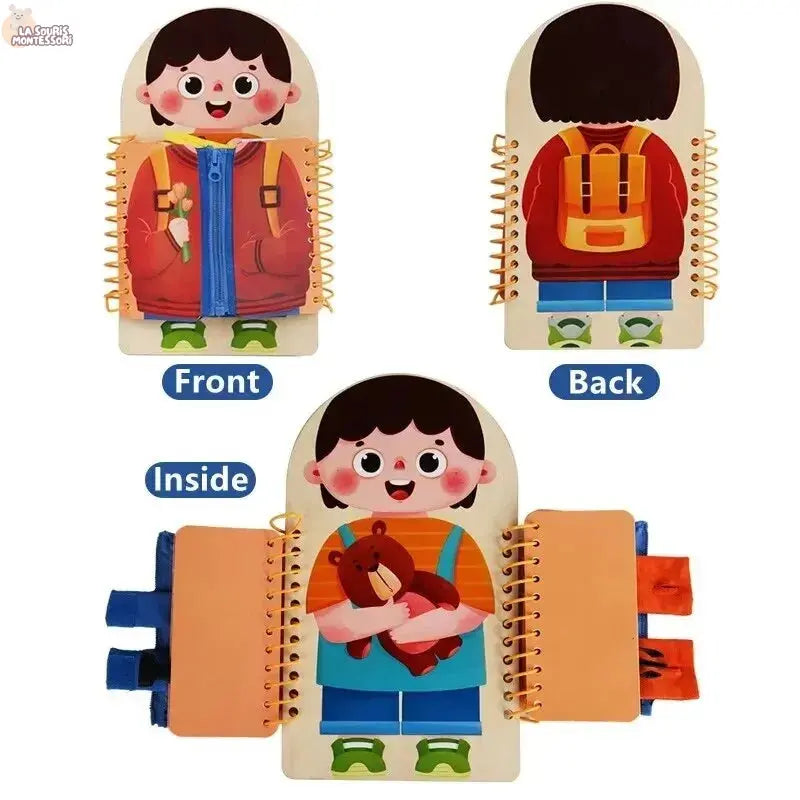 Montessori Toys Early Education Children Life Skills Tying Shoelaces Zipper Buckles Wooden Multi-layer Busy Board Puzzle Gift La Souris Montessori