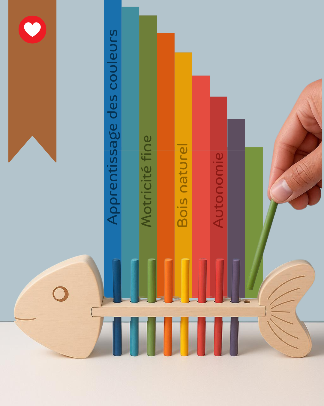 Jouet Montessori en bois – Couleurs & motricité fine (Poisson ou Crocodile) La Souris Montessori