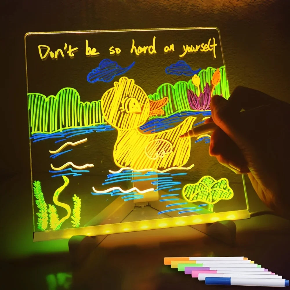 LED Note Board Night Light With Colorful 7 Pens DIY Acrylic Message Board Erasable Painting Drawing Board For Kids Birthday Gift La Souris Montessori