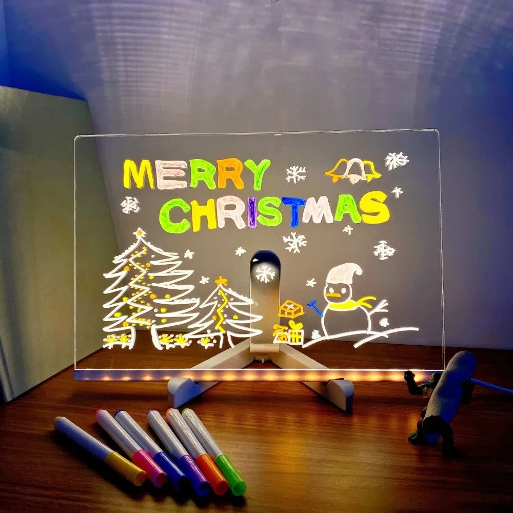 LED Note Board Night Light With Colorful 7 Pens DIY Acrylic Message Board Erasable Painting Drawing Board For Kids Birthday Gift La Souris Montessori