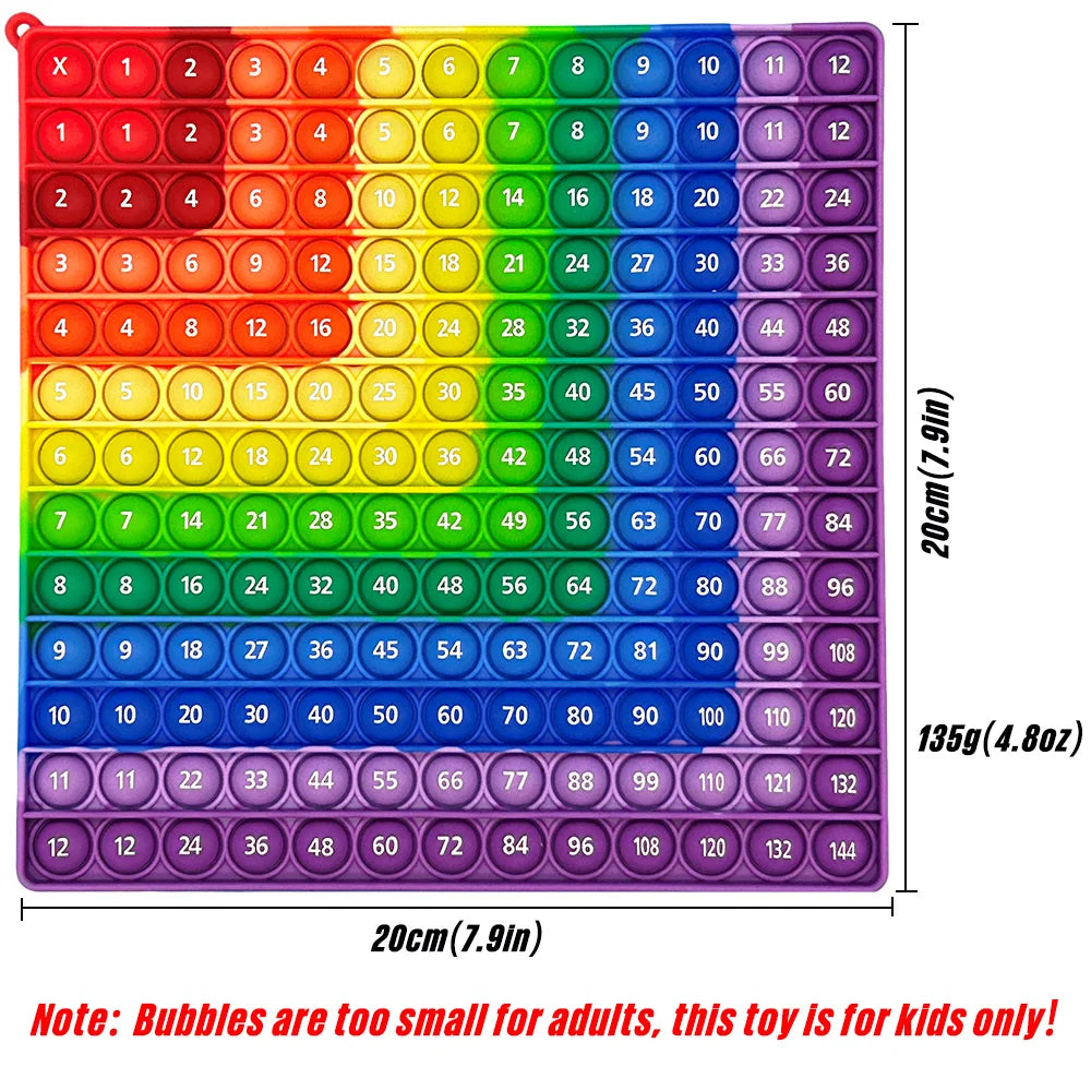 Colorful 12x12 Multiplication Push Bubble Fidget Pop Toys, Times Table Math Teaching Resources Educational Toys Gifts for Kids La Souris Montessori