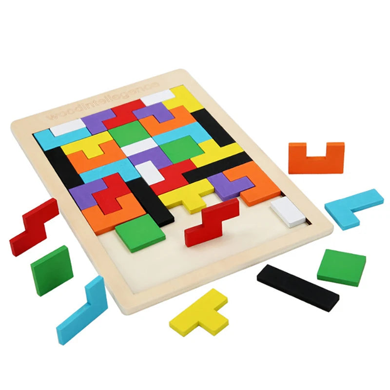 Wooden Blocks Puzzle Brain Teasers Toy Tangram Jigsaw Intelligence Colorful 3D Russian Blocks Montessori Educational La Souris Montessori