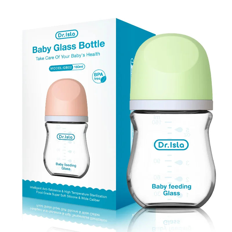 Dr.isla Anti-Choke Baby Bottle Newborn Glass Bottles 90/160ML Anti-flatulence Milk Feeding Bottles Infant BPA Free 0-3 Month La Souris Montessori