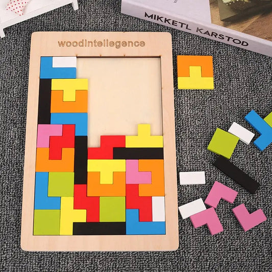 Wooden Blocks Puzzle Brain Teasers Toy Tangram Jigsaw Intelligence Colorful 3D Russian Blocks Montessori Educational La Souris Montessori