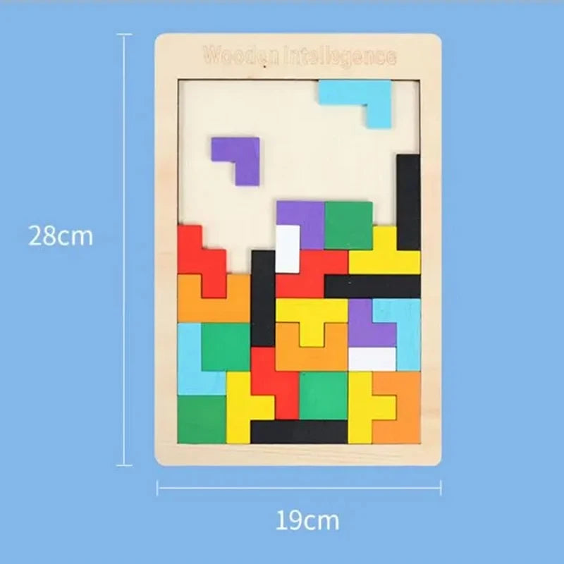 Wooden Blocks Puzzle Brain Teasers Toy Tangram Jigsaw Intelligence Colorful 3D Russian Blocks Montessori Educational La Souris Montessori