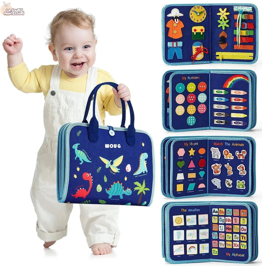 Toddlers Travel Busy Board for Boys Girls Montessori Toys for 2+ Year Old Preschool Learning Life Skill, Alphabet, Number, Shape La Souris Montessori