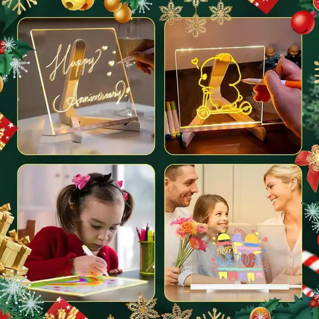 LED Note Board Night Light With Colorful 7 Pens DIY Acrylic Message Board Erasable Painting Drawing Board For Kids Birthday Gift La Souris Montessori