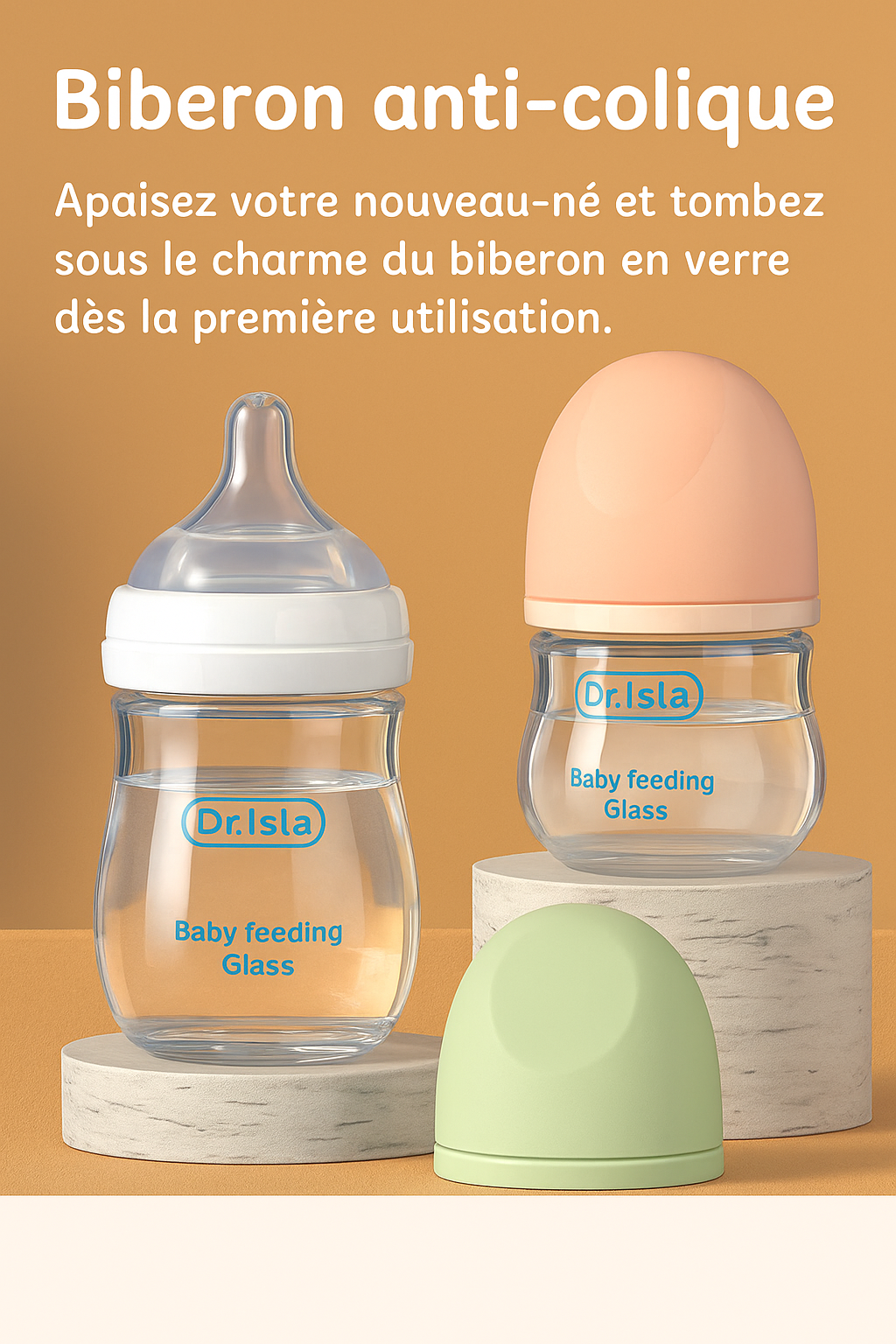 Biberon anti-colique en verre Dr. Isla – Doux, sûr et physiologique (90ml ou 160ml) La Souris Montessori