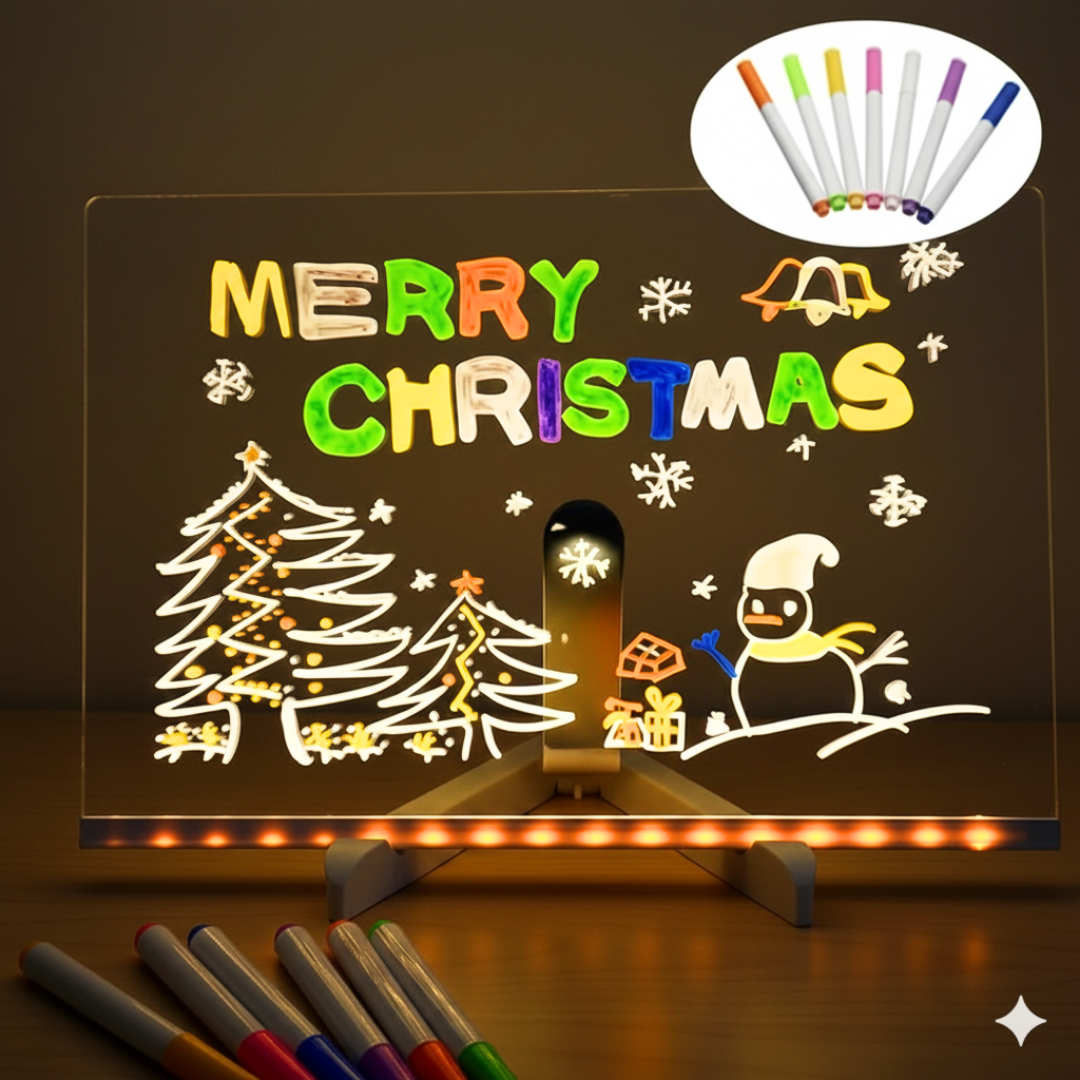 LED Note Board Night Light With Colorful 7 Pens DIY Acrylic Message Board Erasable Painting Drawing Board For Kids Birthday Gift La Souris Montessori